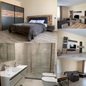 a collage of four pictures of a bedroom at Сity Business Apart in Kropyvnytskyi