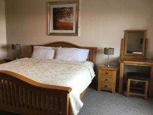 a bedroom with a bed and a mirror and a tv at Atlantic View House in Doolin