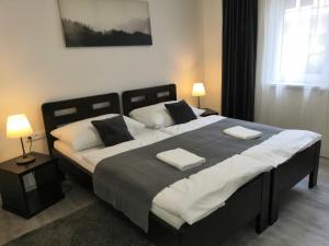 um quarto com uma cama grande e 2 almofadas em Chalupa Starovice em Starovice