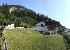 特林斯Haus Tälerblick的山旁田野上的建筑