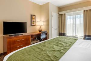 a hotel room with a bed and a flat screen tv at Comfort Inn & Suites in Florence