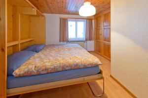 ein Schlafzimmer mit einem Bett in einem Zimmer mit einem Fenster in der Unterkunft Schmiedstube 420 in Grächen