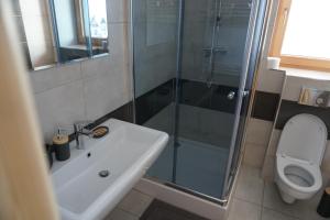 Un baño con ducha, lavabo e inodoro. en Domek u Matusa, en Gliczarów Górny 63 fotos más