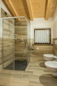 a bathroom with a toilet and a shower stall at Agriturismo La Poina in Livigno