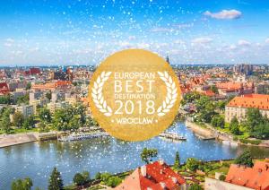 a sign for the european best destination in woodholm at Wrocław Premium Apartment 4You in Wrocław