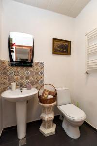 a bathroom with a sink and a toilet and a mirror at 31 Toidze Apartment in Tbilisi City