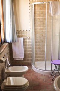 a bathroom with a shower and a toilet and a sink at La Locanda dei Gagliardi in Lugo