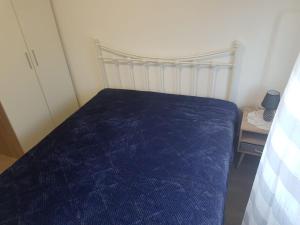 1 dormitorio con 1 cama con edredón azul en Casa dos Avós e Netos en Fundão