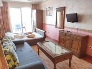 a living room with a couch and a tv at Apartments Stević - Monaco in Budva