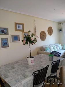 a dining room table with a potted plant on it at Al-Andalus Thalassa Home Star in Vera