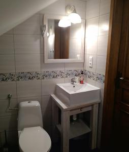 bagno con lavandino bianco e servizi igienici di Apartament 6 osobowy a Kujan