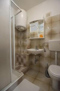 a bathroom with a shower and a toilet and a sink at Apartments Andrea in Dramalj
