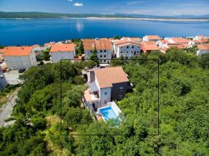 an aerial view of a town with a lake at Apartments Alin in Dramalj