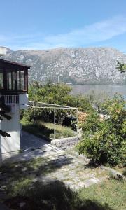 a house with a view of a body of water at Apartment Tri Palme in Kotor