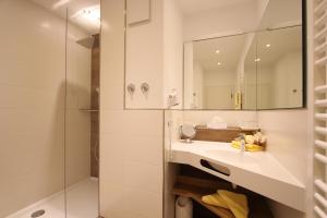 bagno con lavandino e doccia di Landhotel Berghof a Bad Hindelang