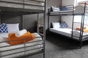 מיטה או מיטות קומותיים בחדר ב-Starfall Lodge