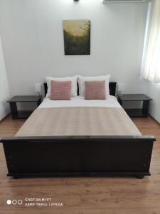 een bed in een kamer met 2 nachtkastjes en een bed sidx sidx sidx bij Андреева къща in Zlatograd