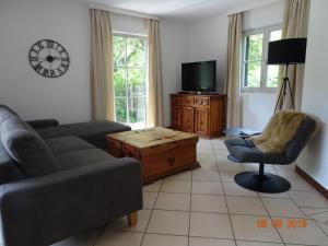 - un salon avec un canapé et une télévision dans l'établissement Huge and Calm Apartment in Central Garmisch, à Garmisch-Partenkirchen