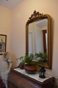 a mirror sitting on top of a table with plants at Phaedra Hotel in Hydra