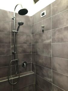 a shower with a shower head in a bathroom at Casa Violet per Civita in Bagnoregio +37 photos