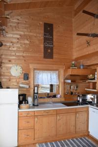 a kitchen in a log cabin with a counter top at Tauern-Hütt'n - Schanzer Hütt'n in Hohentauern