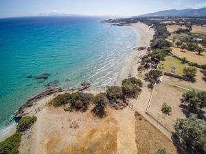 uma vista aérea de uma praia e do oceano em Theonis Villas em Moutsoúna