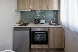 małą kuchnię ze zlewem i zmywarką do naczyń w obiekcie Aura central apartments w mieście Argostoli