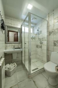 e bagno con doccia, servizi igienici e lavandino. di Mini Hotel Ryleev a Charkiv