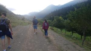 a group of people walking down a dirt road at Oasis in Aspindza