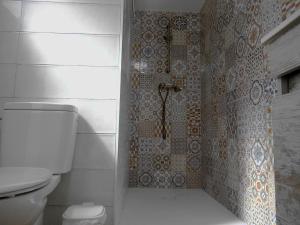 een badkamer met een douche en een toilet bij Casa Rural Dolores in Cuevas del Becerro