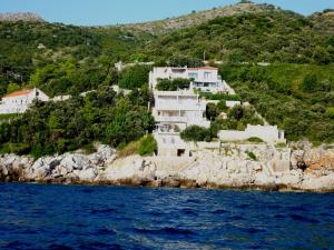 una gran casa blanca en una colina junto al agua en Stone Apartments, en Dubrovnik