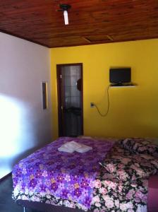 ein Schlafzimmer mit einem Bett und einem TV an der Wand in der Unterkunft MIAU Maison Internacional Alojamento Urbano in Foz do Iguaçu