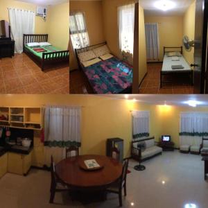deux photos d'un salon et d'une salle à manger dans l'établissement Pines Mansion, à Butuan