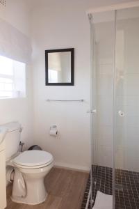 a bathroom with a toilet and a glass shower at BlackHorse Accommodation in Stellenbosch