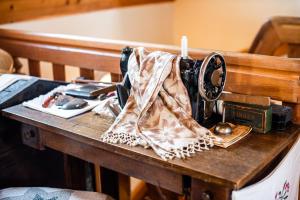 a wooden table with an old camera on it at Authentic Countryside Villa with Hot tub in Veliki Kamen