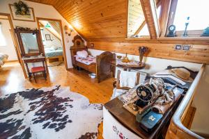 Authentic Countryside Villa with Hot tub في Veliki Kamen: اطلالة علوية لغرفة معيشة مع غرفة مع غرفة