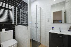 ein Badezimmer mit Dusche, Toilette und Waschbecken in der Unterkunft Ever House - ALCALA DIVA 1 ROOFTOP in Madrid