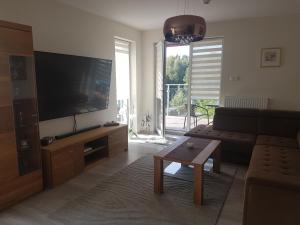 Telewizja i/lub zestaw kina domowego w obiekcie Apartament Bałtyk Polanki Park, basen, sauna, fitness, sala zabaw dla dzieci