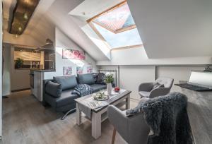 a loft living room with a skylight at mountain-view-apartments de in Thale