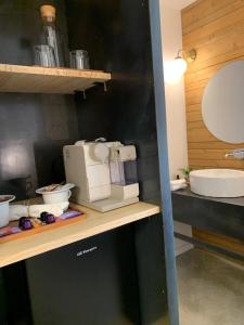 a kitchen with a counter with a coffee maker on it at Hotel EN in El Pont de Suert +29 photos