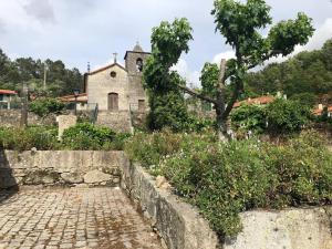 un viejo edificio con un árbol delante de él en Casa da Eira- into the Nature, en Macieira de Alcoba