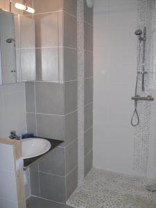 Koupelna v ubytování Gîte chalet bois avec spa privatif