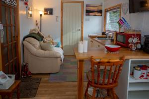 a person sitting on a couch in a living room at Room with a view in Spean Bridge