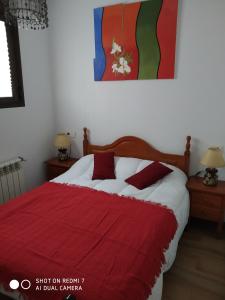 ein Schlafzimmer mit einem Bett mit einer roten Decke in der Unterkunft Casa Los Caños de Setenil in Setenil de las Bodegas