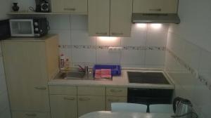 a small kitchen with a sink and a microwave at Apartman Renata in Omiš