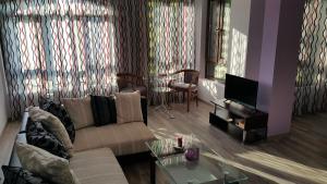 uma sala de estar com um sofá e uma televisão em Art House Plovdiv em Plovdiv