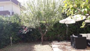 a garden with a tree and an umbrella at Villa Del Mar in Bari