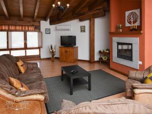 a living room with two couches and a fireplace at La Casona de los Cinco Caños in Coca