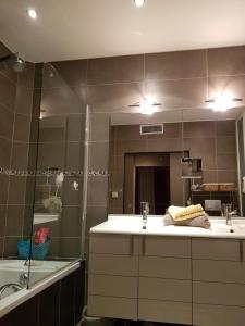 a bathroom with a sink and a shower and a mirror at VILLA BEAUSEJOUR in Cannes