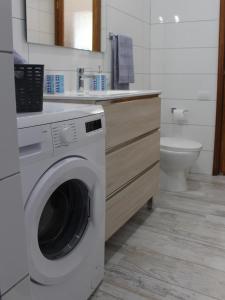 eine Waschmaschine im Bad mit WC in der Unterkunft Yanez Sweet Home Valsequillo de GC in Valsequillo de Gran Canaria